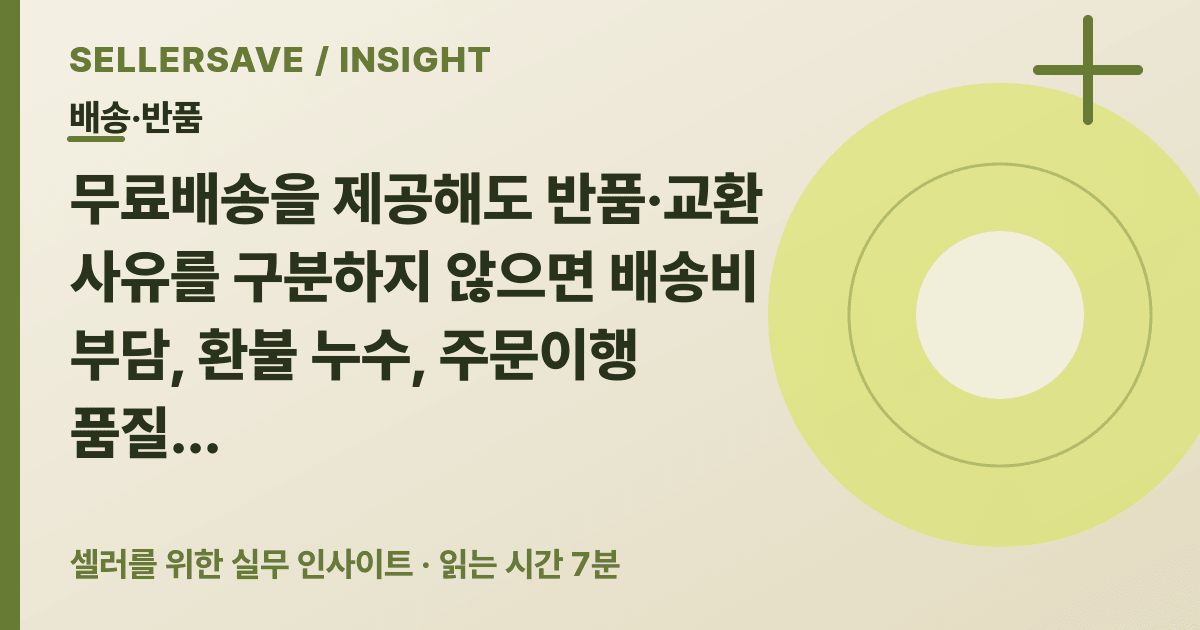 무료배송·반품 정책 설계법: 귀책사유별 배송비와 주문당 순이익을 함께 관리하세요 — 배송·반품 SellerSave 인사이트 에디토리얼 커버